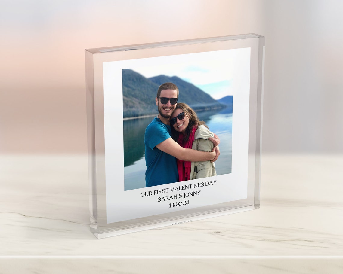 Personalized First Valentine's Day Couple Photo Acrylic Block Print