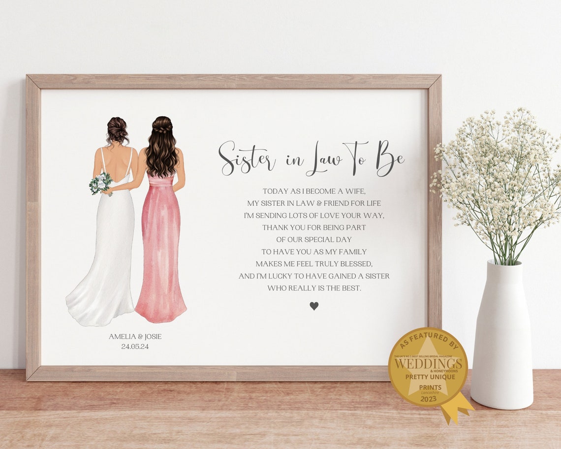 Personalized Sister in Law To Be Wedding Day Poem Print with Bride