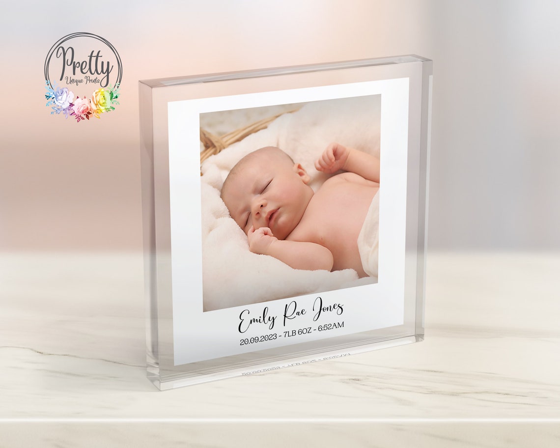 Personalised New Baby Photo Gift Gift For New Parents Newborn Baby Gift New Baby Girl Acrylic Photo Block