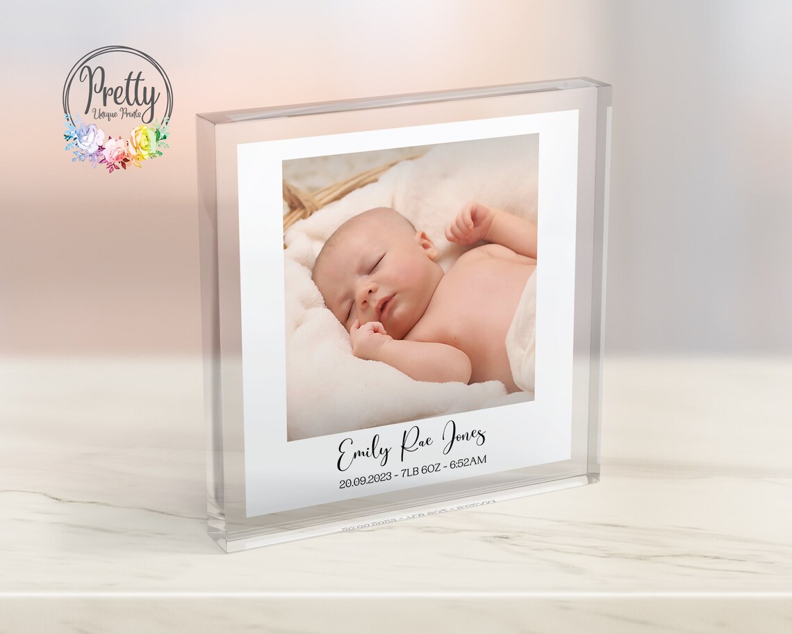 Personalized Newborn Girl Birth Details Acrylic Photo Gift Print