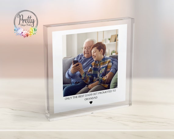 Only The Best Dads Get Promoted To Grandad Personalized Photo Block Print