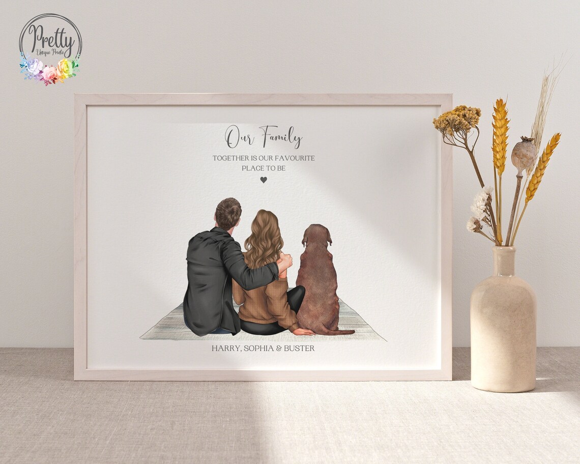 Personalised Couple With Dog Print Pet And Owner Gift Valentines Day Gift From Dog Dog Mum And Dad Print Dog Family Print
