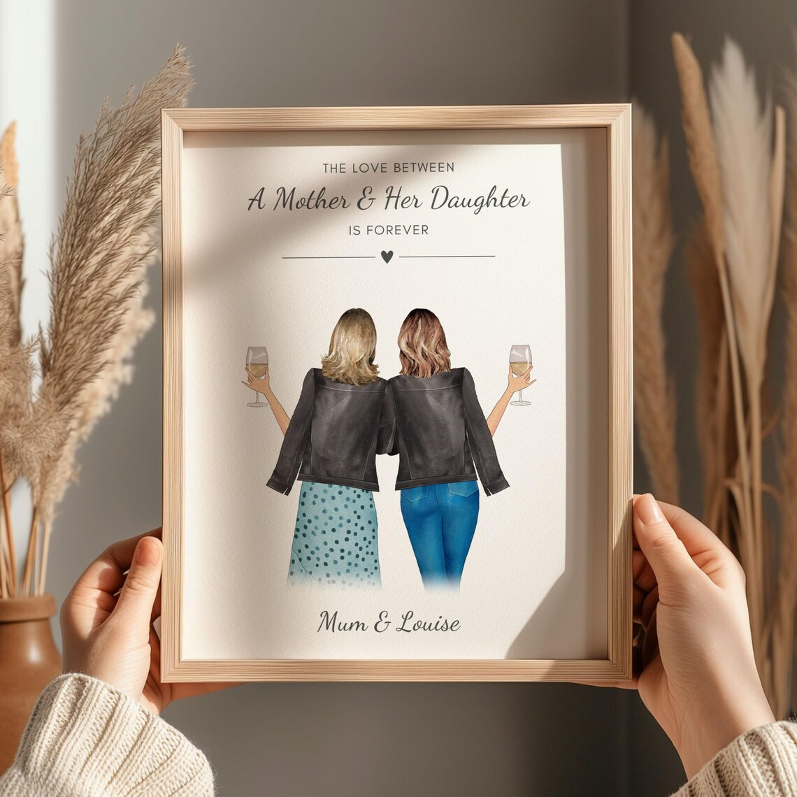 Personalised Mum And Daughter Wine Glasses Illustrated Art Print