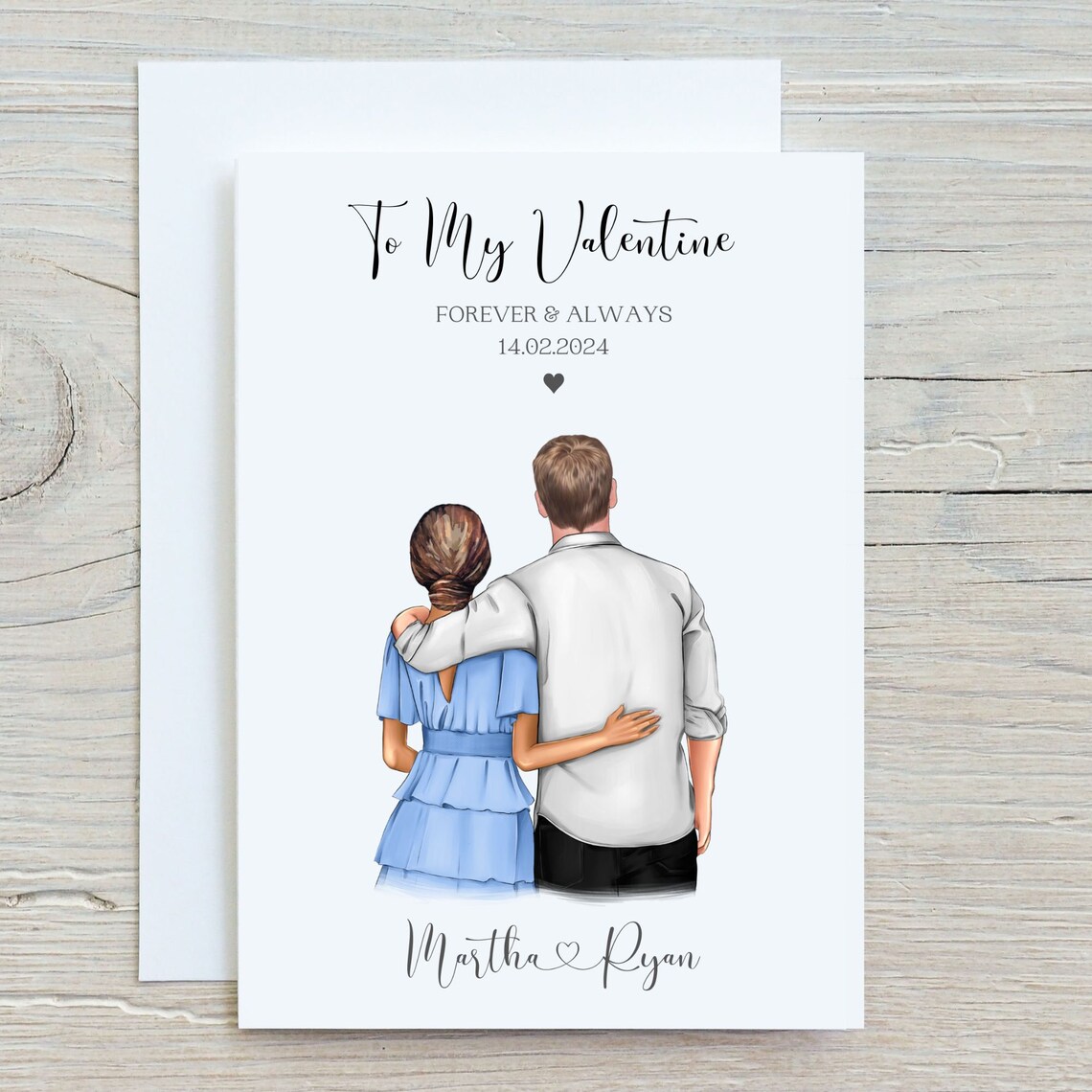 Personalised To My Valentine Blue Dress Couple Card Print 2024