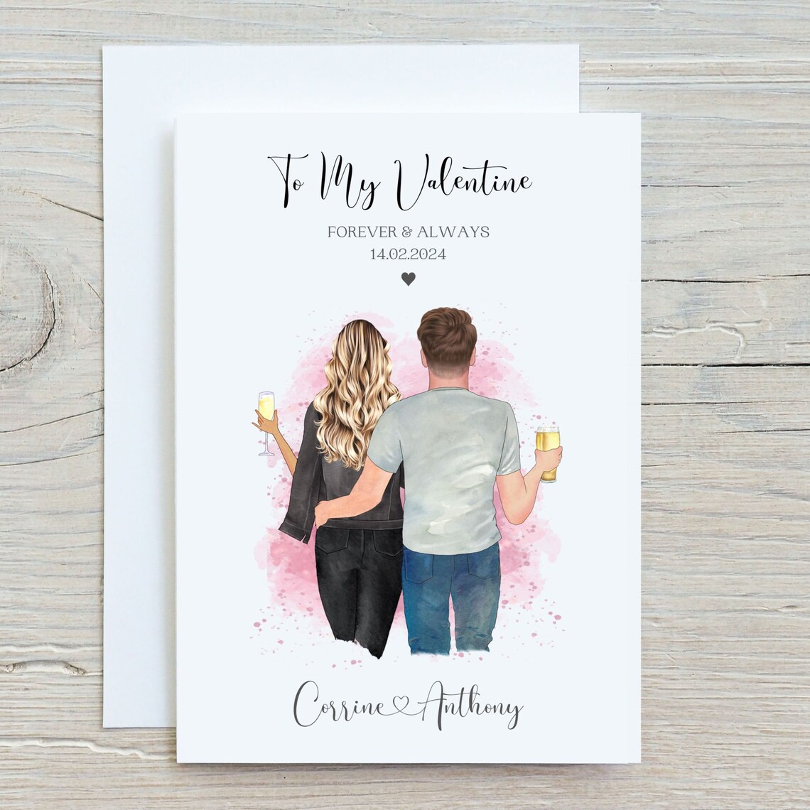 Personalised To My Valentine Champagne and Beer Couple Card Print