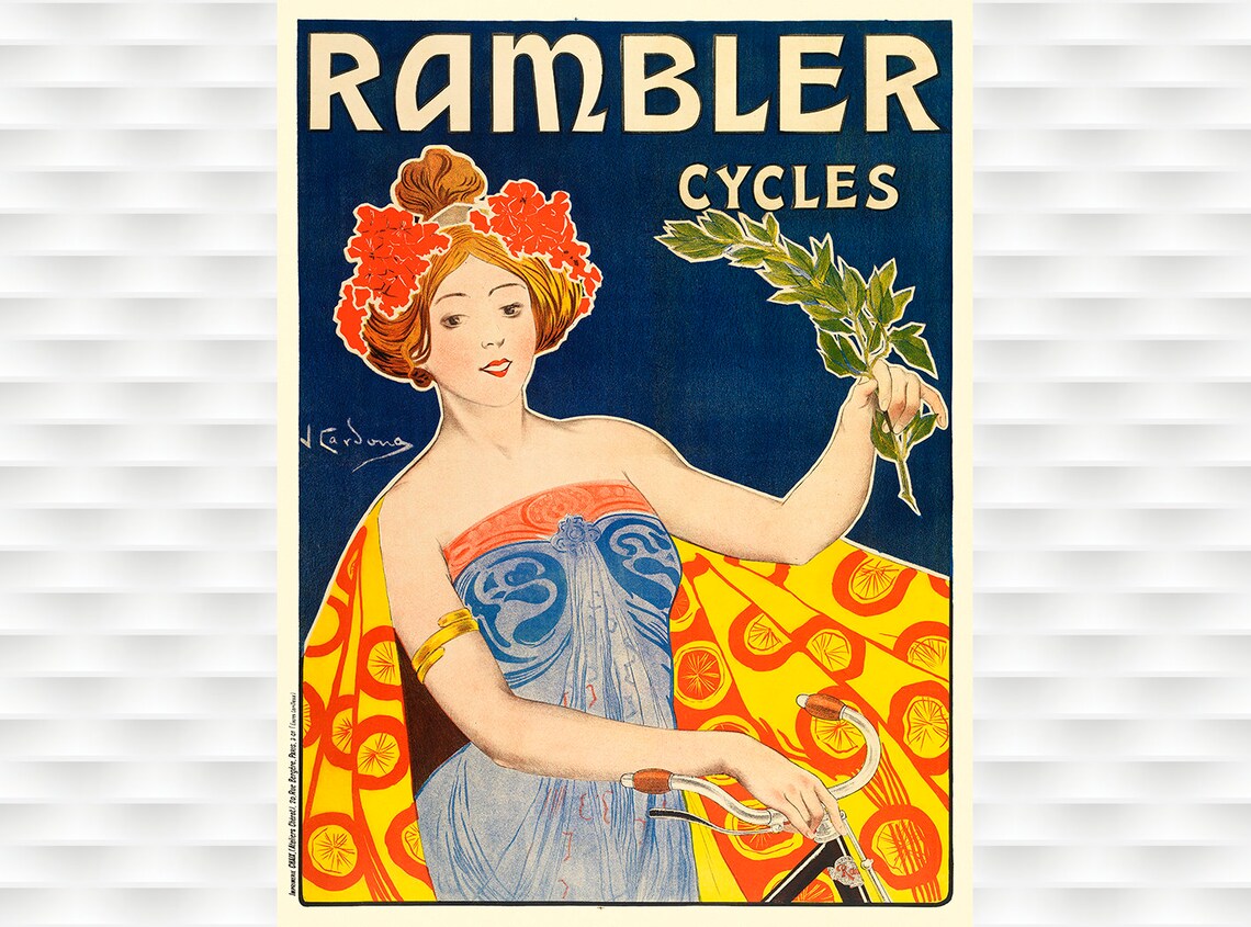 Rambler Cycles Flower Crown Laurel Bicycle Vintage Advertising Poster