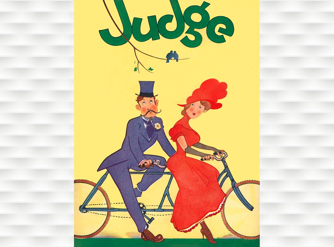Judge Magazine Tandem Bicycle Couple Vintage Cover Art Poster