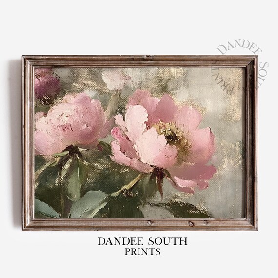 Soft Pink Peonies Floral Oil Painting Elegant Bloom Still Life Poster