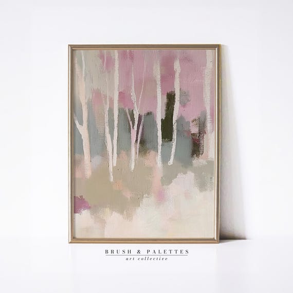 Pink Abstract Forest Print Minimalist Landscape Wall Decor Soft Pastel Art For Modern Or Contemporary Style Homes