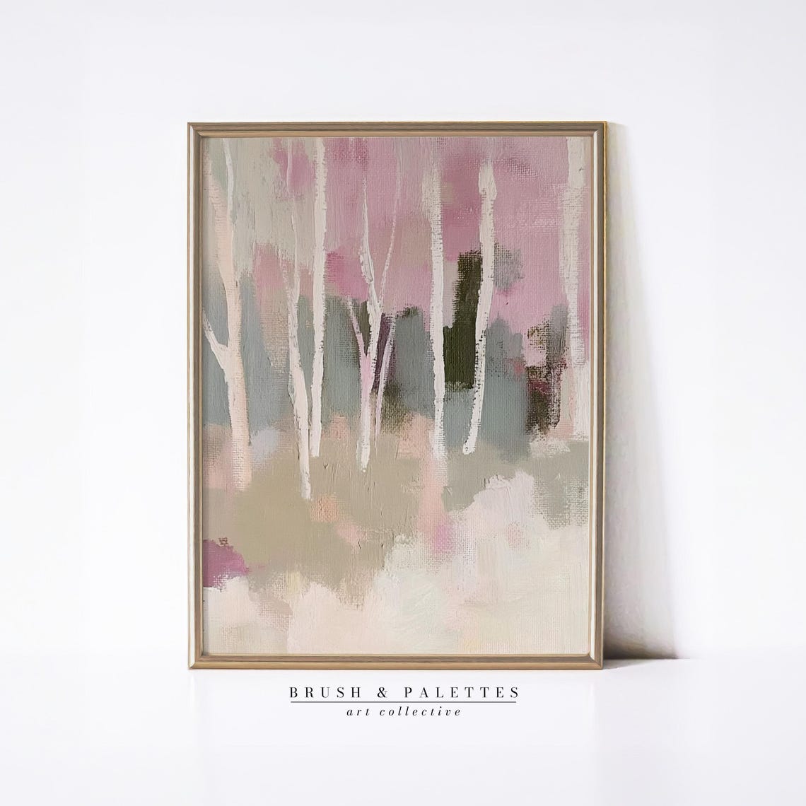 Pink Abstract Forest Art White Trees Pastel Minimalist Wall Art