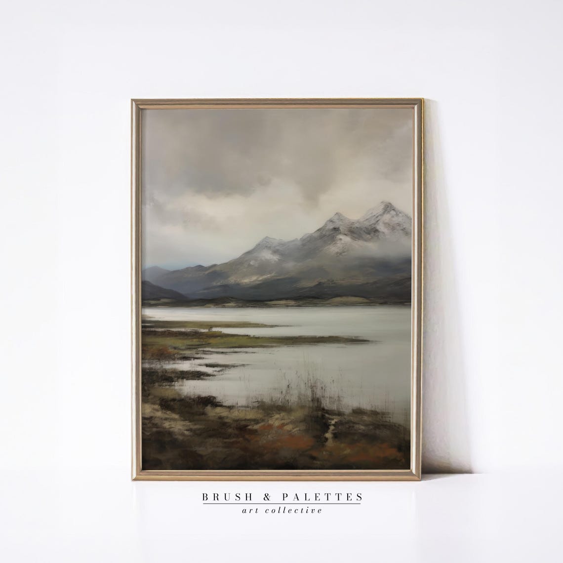 Snowy Mountain Lake Art Print, Rustic Landscape