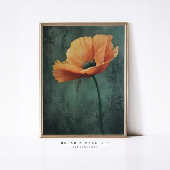 Orange Poppy Flower Print Realistic Botanical Wall Decor Moody Floral Art For Rustic Or Victorianinspired Homes