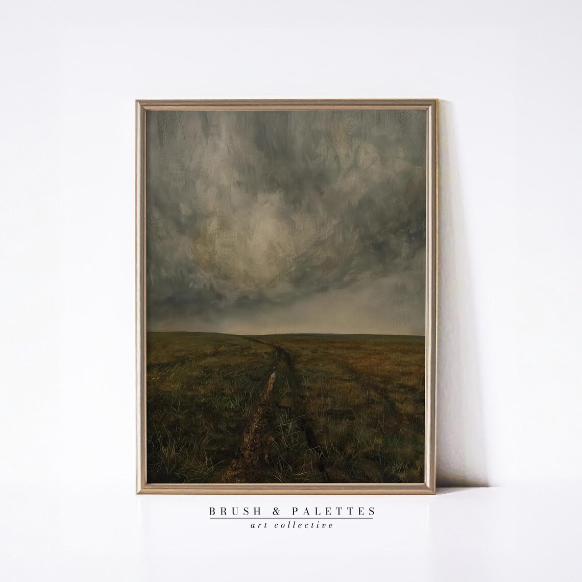 Dark Stormy Sky Over Moorland Path Moody Landscape Oil Painting Poster