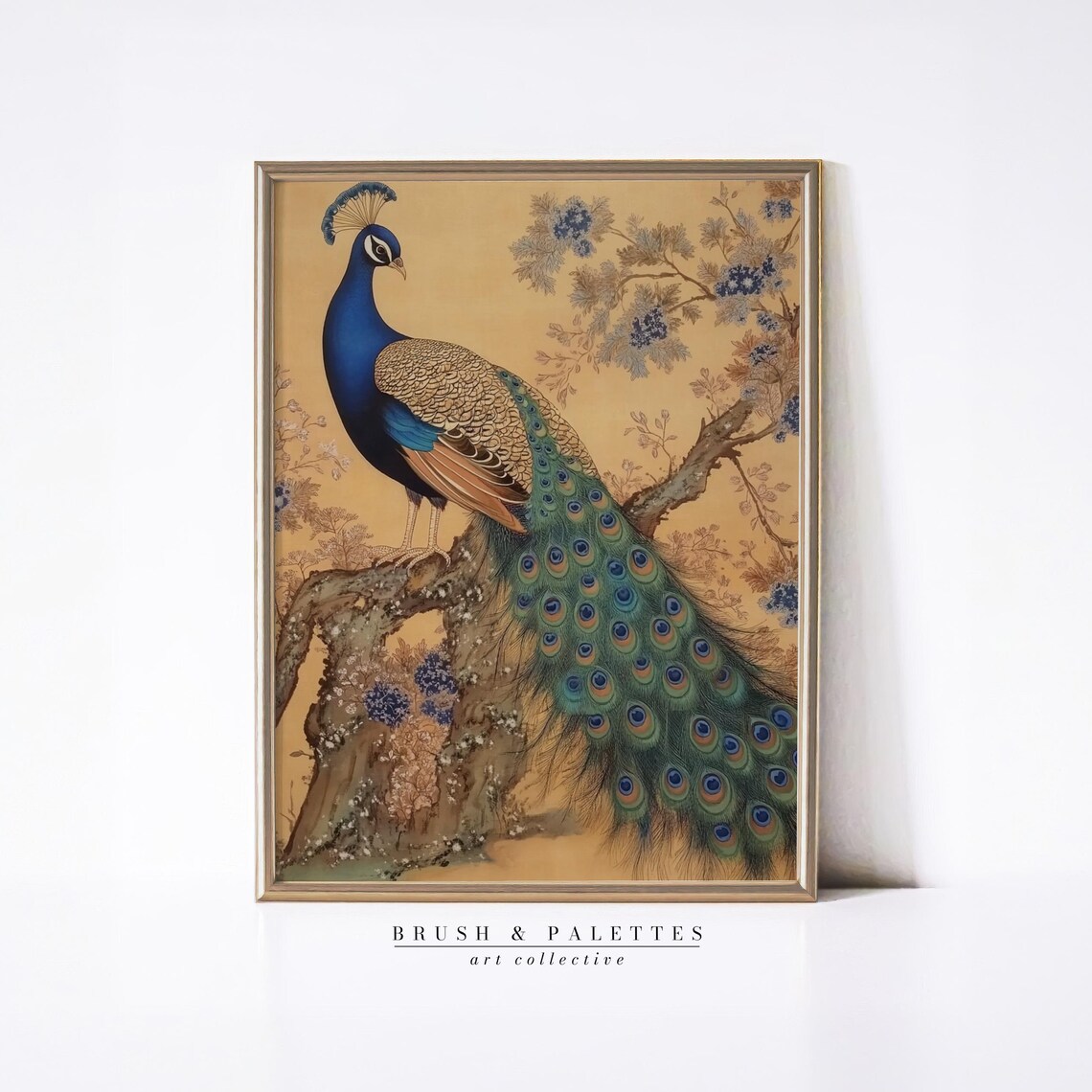 Majestic Peacock On Blossoming Branch Gold Asian Style Ethnic Poster