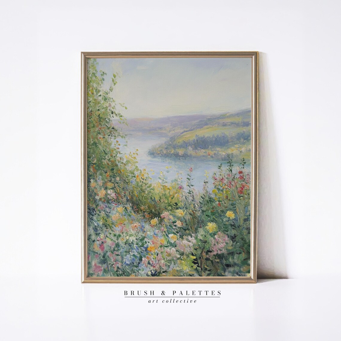 Garden By The Lake Wildflowers Impressionist Floral Landscape Poster