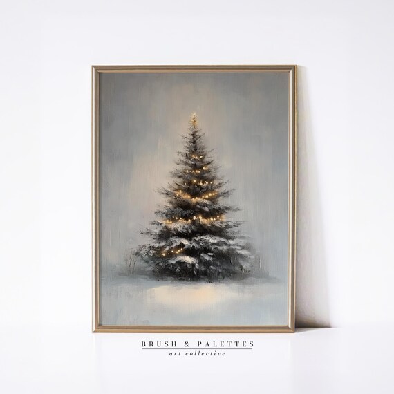 Snowy Christmas Tree With Glowing Lights Serene Winter Holiday Poster