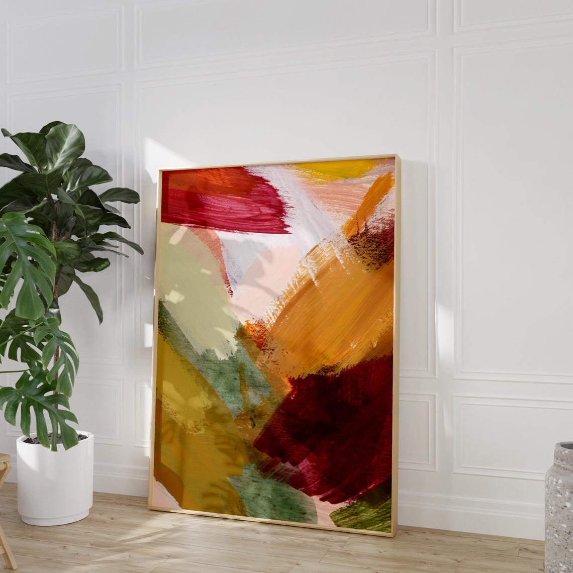 Warm Earthy Abstract Brushstroke Modern Painting Wall Poster - Image 3