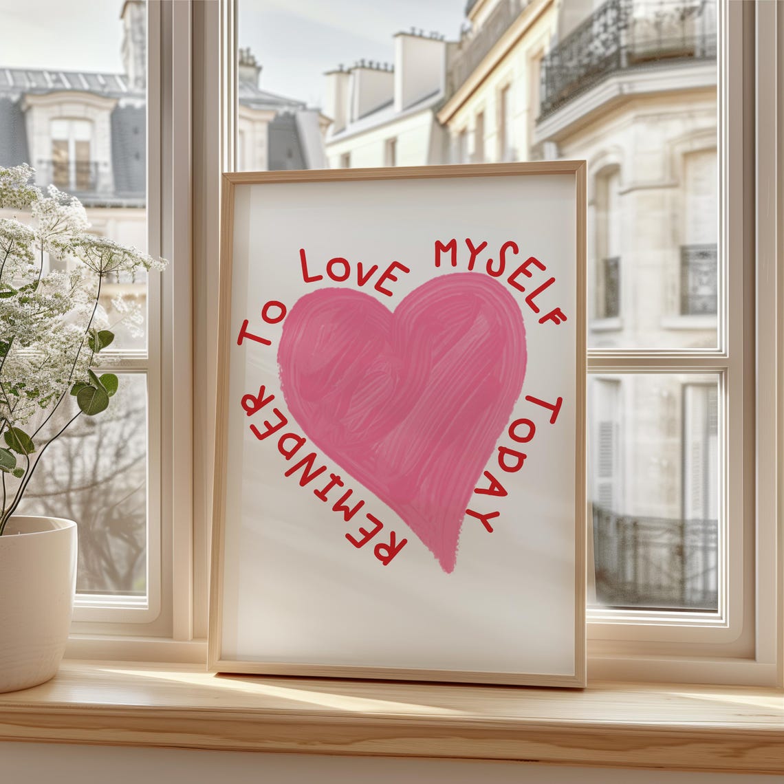 Love Myself Today Self Love Pink Heart Affirmation Wall Poster - Image 3