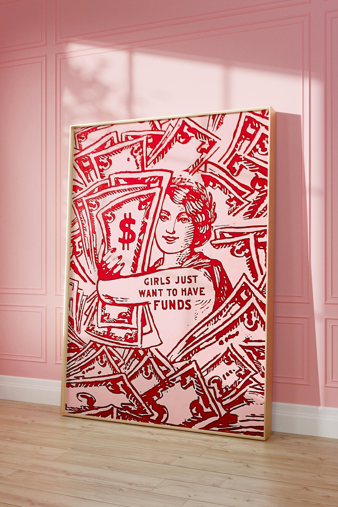 Girls Just Want To Have Funds Retro Pink Money Manifest Wall Art - Image 2