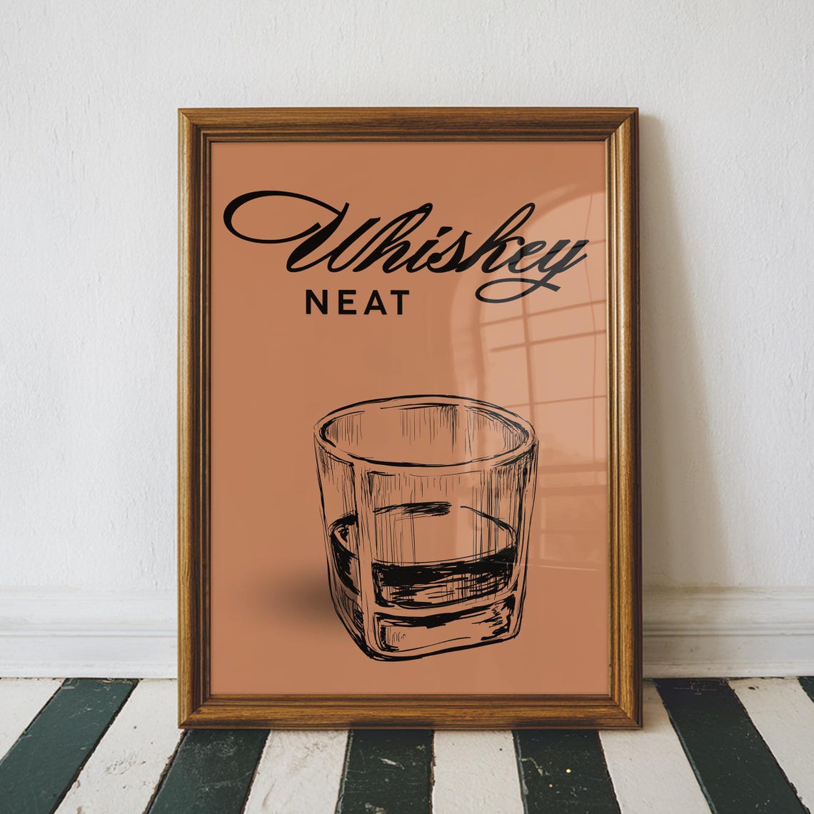 Whiskey Neat Bar Cart Print Terracotta Script Cocktail Sketch Wall Art - Image 3