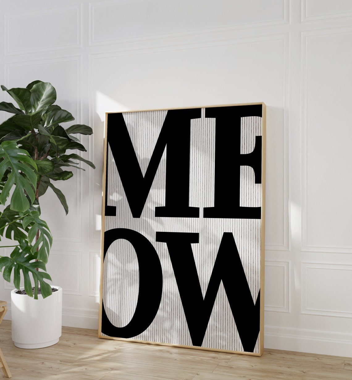 Meow Giant Bold Black Letters Minimalist Cat Lover Wall Art Print - Image 3