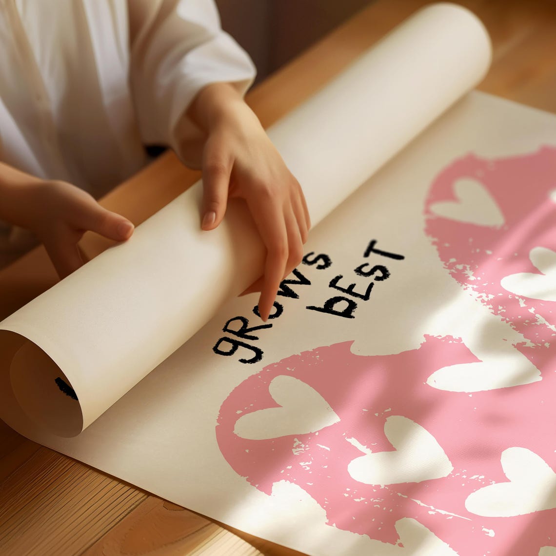 Love Grows Best Pink Hearts Quote Romantic Bedroom Decor Wall Art - Image 3