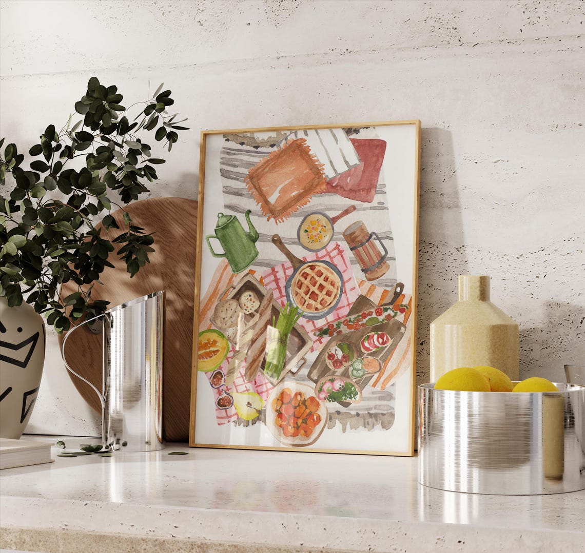 Picinic Watercolor Watercolor Kitchen Print Cute Kitchen Wall Print Kitchen Art Print Watercolor Art - Image 3