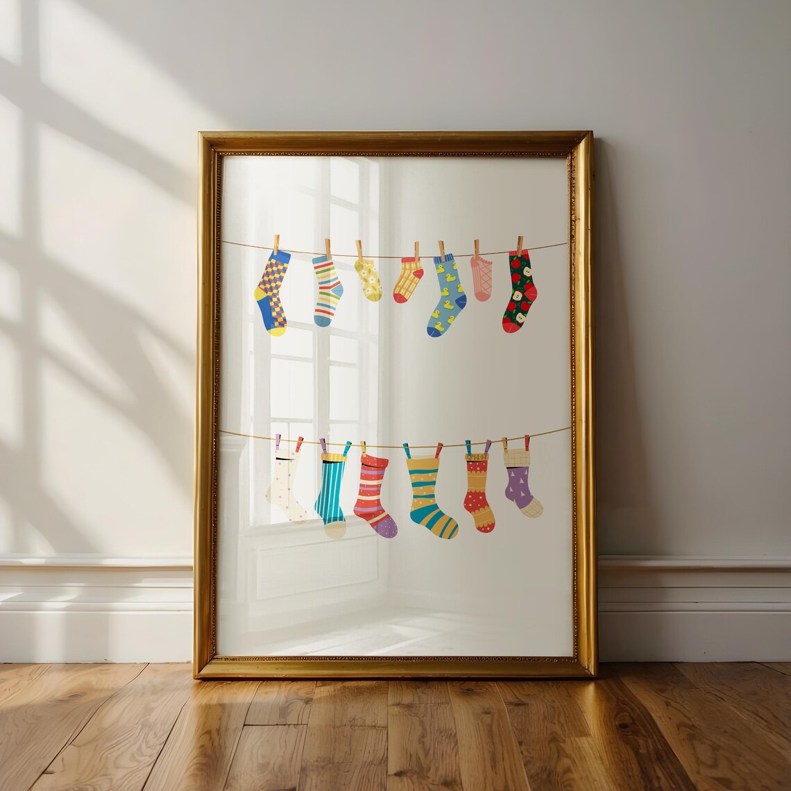 Colorful Sock Clothesline, Eclectic Laundry Room Decor - Image 2