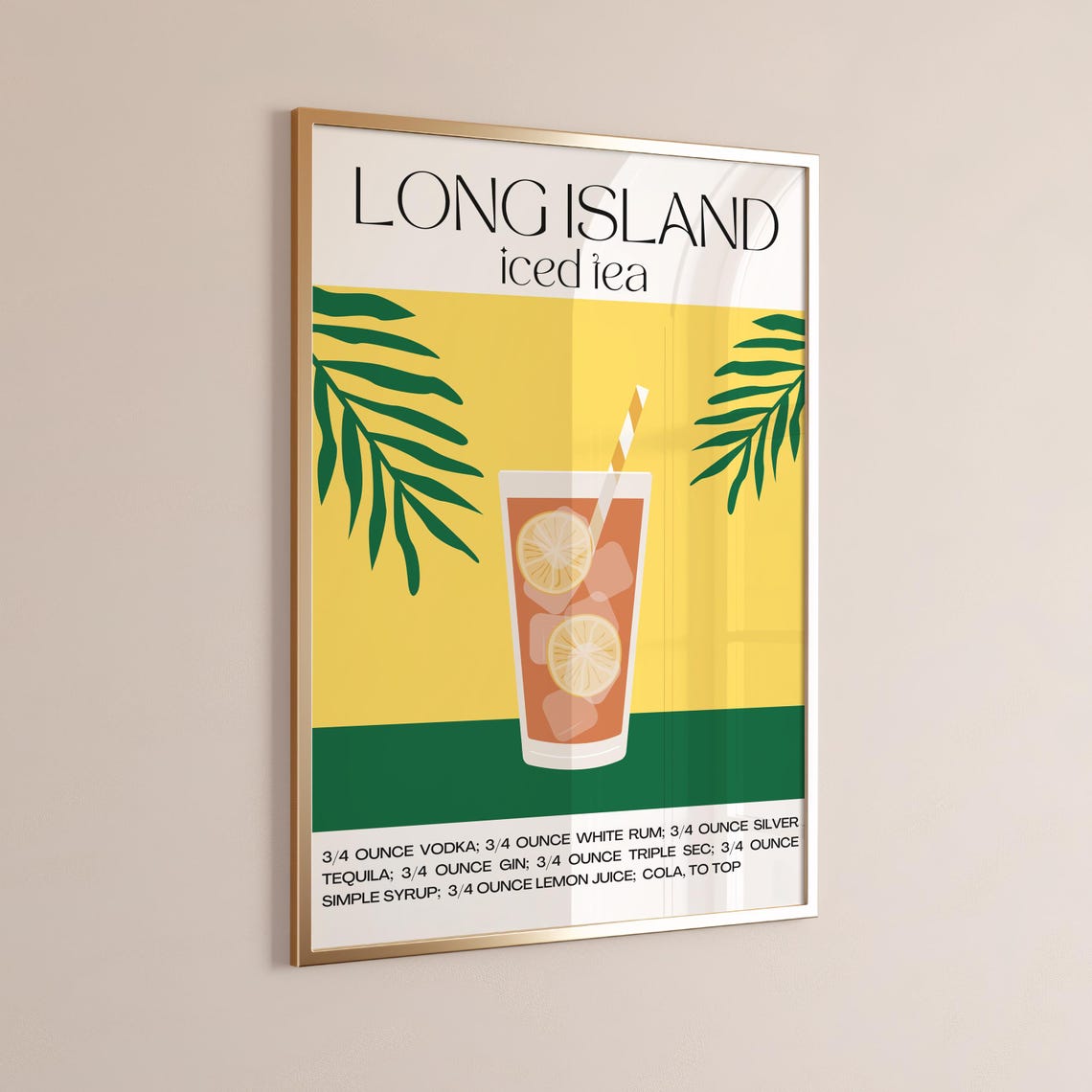 Long Island Iced Tea Cocktail Recipe Palm Retro Bar Cart Art Poster - Image 2