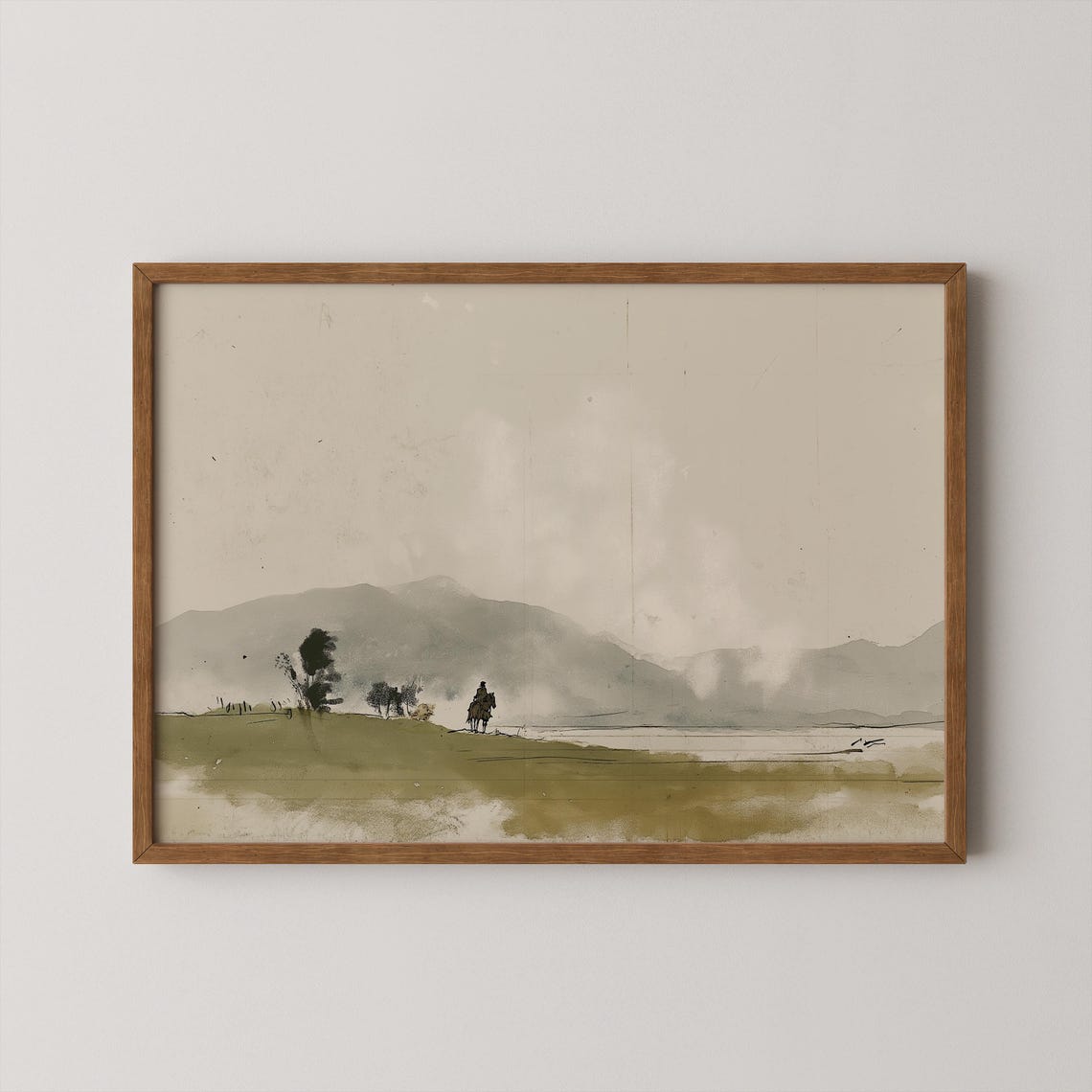 Abstract Beige Minimalist Misty Mountain Textured Horizontal Wall Art