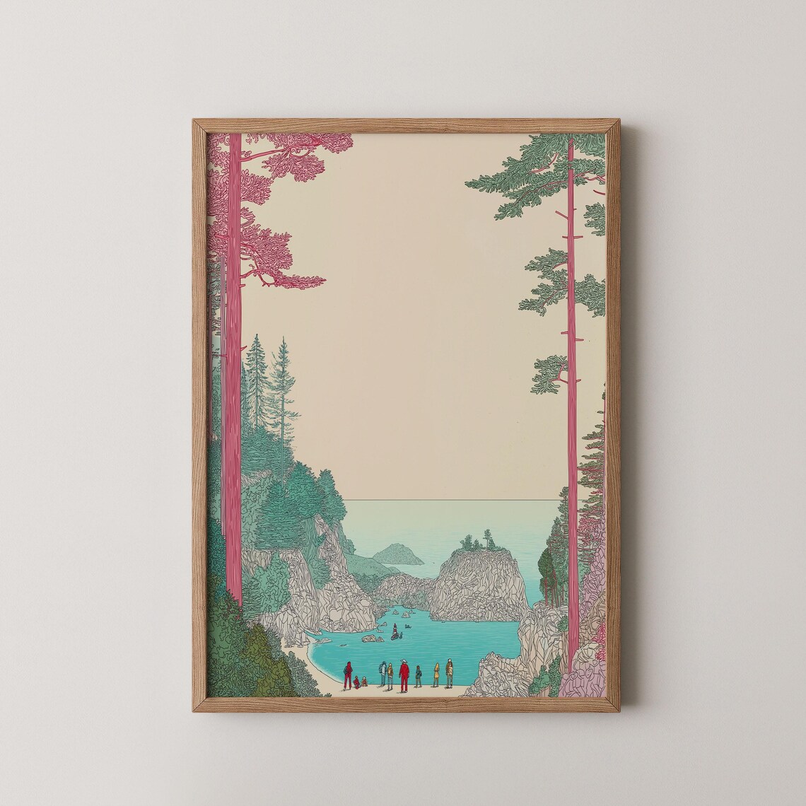 Pacific Northwest Redwood Forest Coastal Cove Illustration Poster