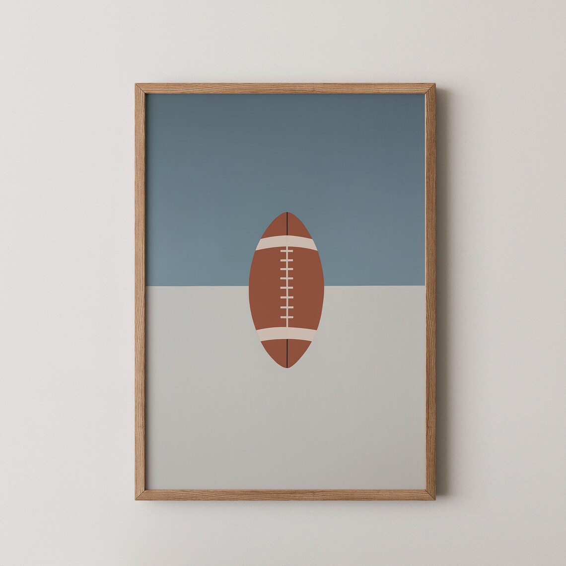 Retro Brown Football Two Tone Blue Gray Minimalist Kids Room Poster
