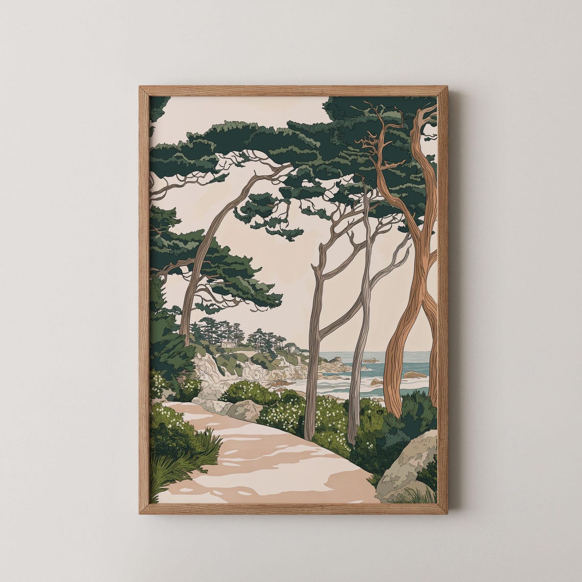 Carmel By The Sea Cypress Trees Coastal Path Ocean Landscape Art Print