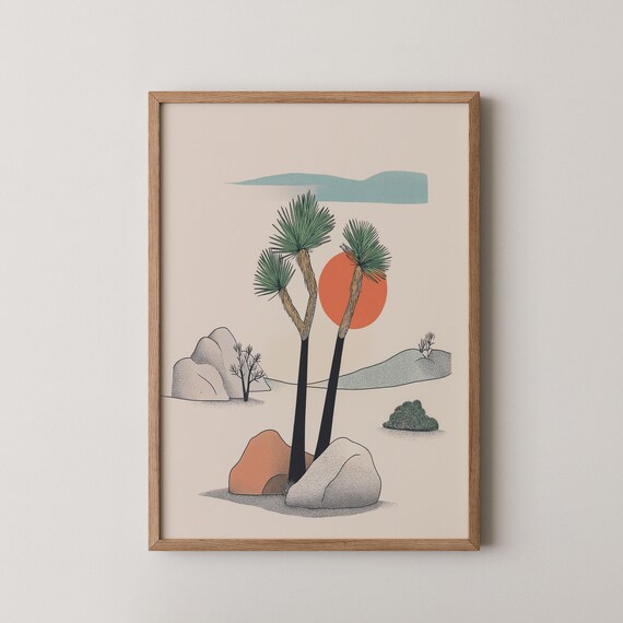 Joshua Tree Desert Minimalist Sunset Boho Landscape Art Poster