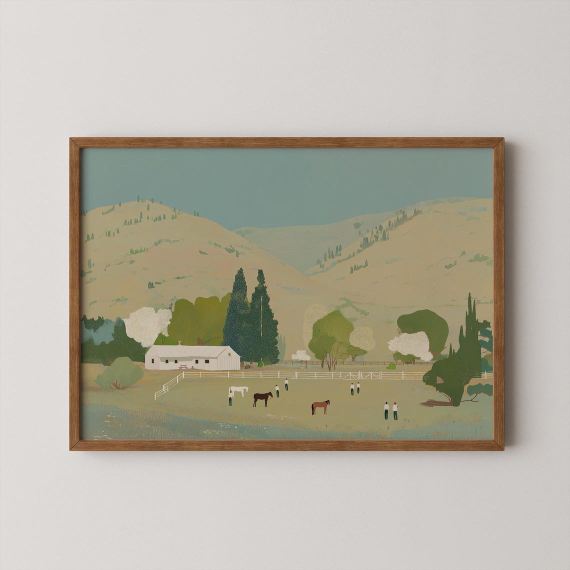 Western Horse Ranch Tiny People Rustic Country Landscape Poster