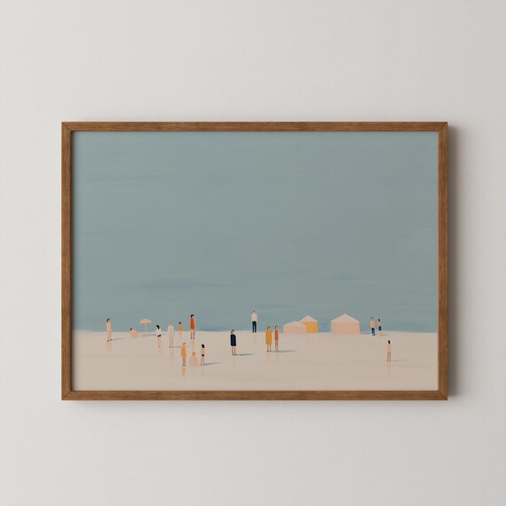 Minimalist Beach Print Aerial Ocean View Tiny People