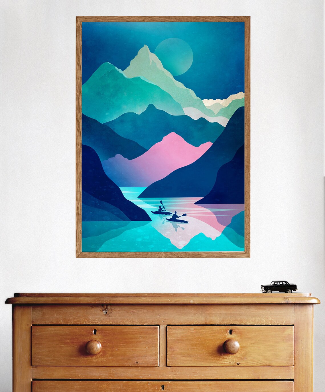 Kayaking Art Print, Lake and Mountains Landscape - Image 3