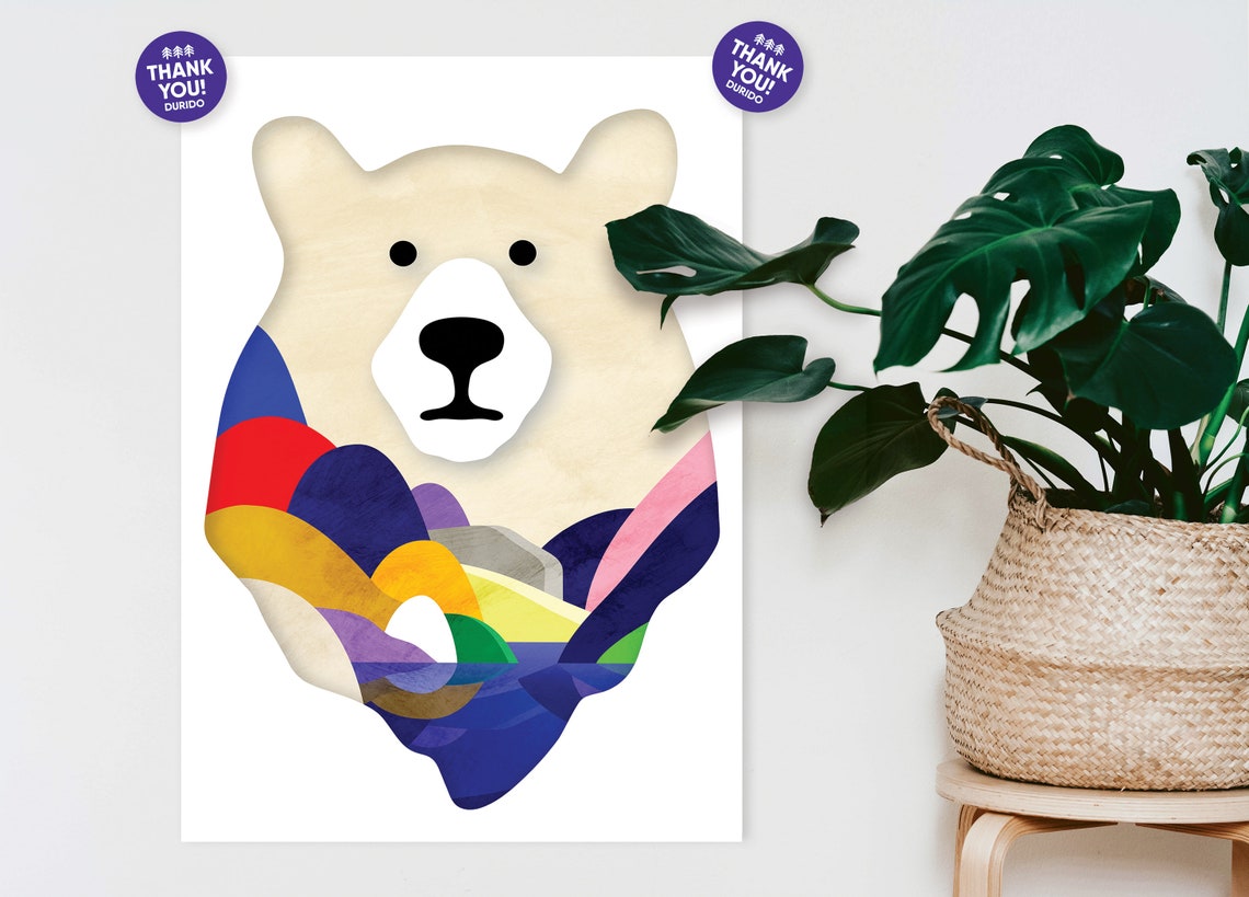 White Bear Head Double Exposure Colorful Abstract Shapes Art Poster - Image 2