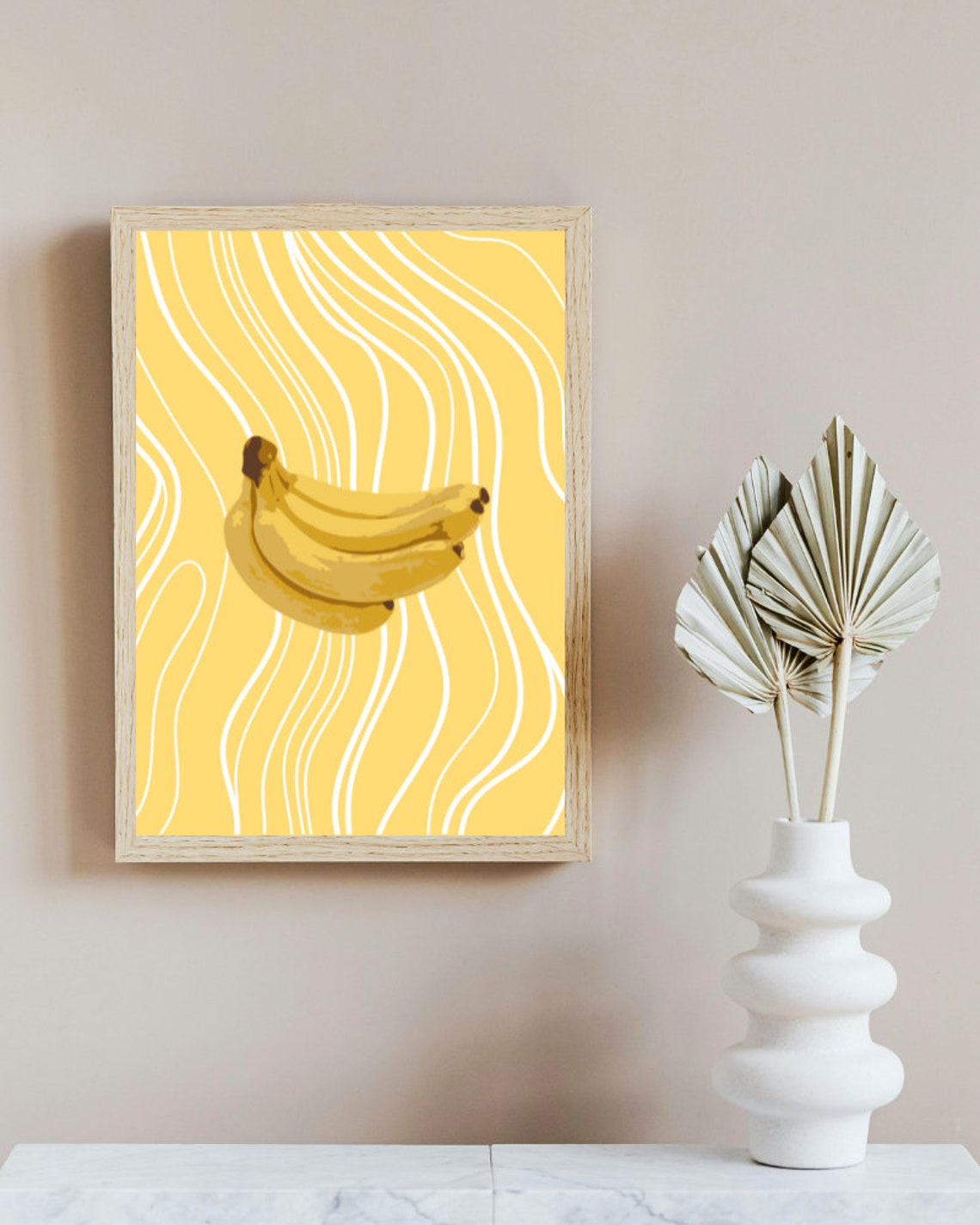 Groovy Banana Bunch Illustration Retro Yellow Wavy Kitchen Art Poster - Image 4