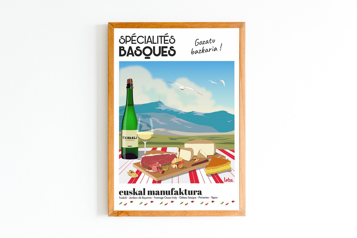 Basque Specialties Vintage Travel Poster, Minimalist