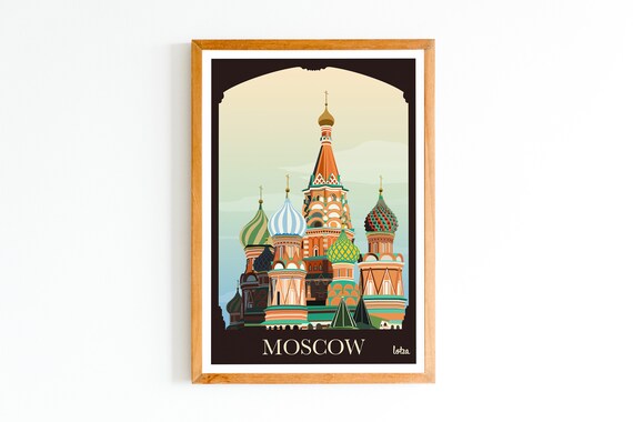 Moscow St Basils Cathedral Onion Domes Vintage Travel Poster