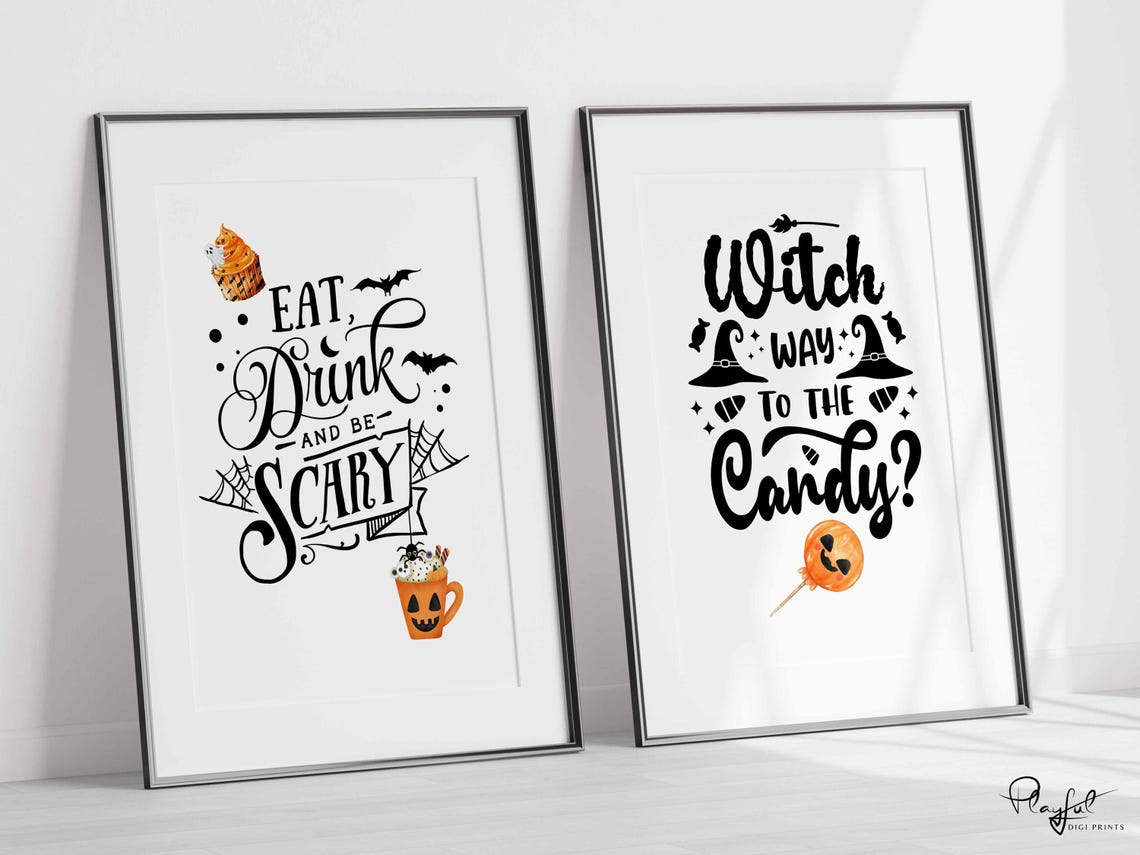 Funny Halloween Quote Set Witch Way Candy Eat Drink Be Scary Poster - Image 3