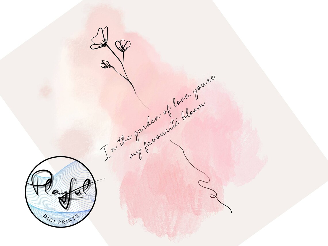 Romantic Quote Flower Line Drawing Art Print - Image 2