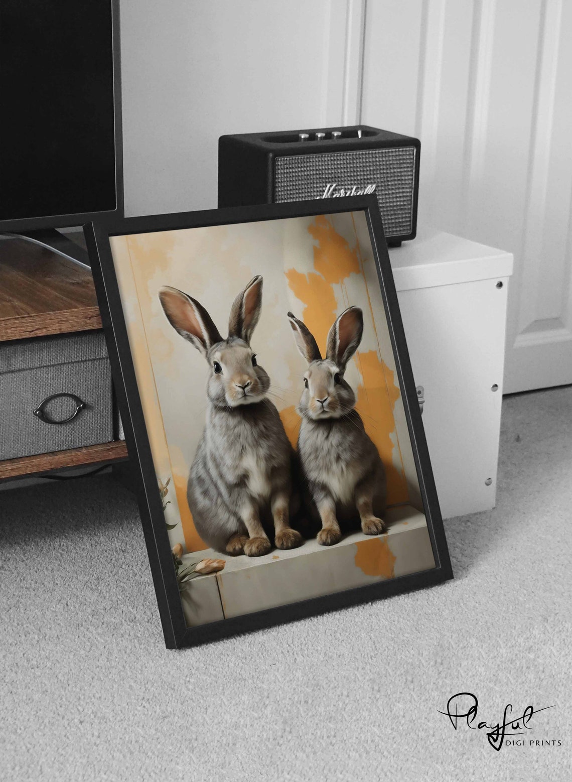 Japandi Cute Bunny Picture Modern Wall Art Animal Print Farmhouse Wall Decor - Image 3