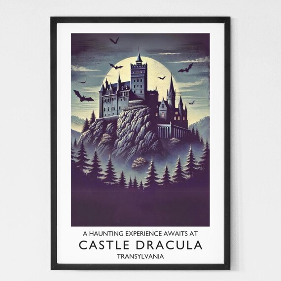 Castle Dracula Transylvania Full Moon Bats Gothic Horror Travel Poster