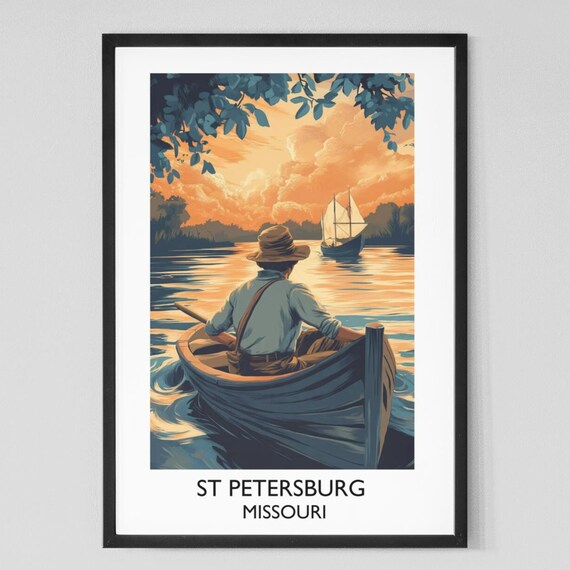 Tom Sawyer St Petersburg Missouri Rowboat Sunset Literary Travel Poster