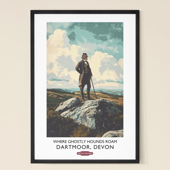 Dartmoor Devon Sherlock Holmes Ghostly Hound Moor Vintage Travel Poster
