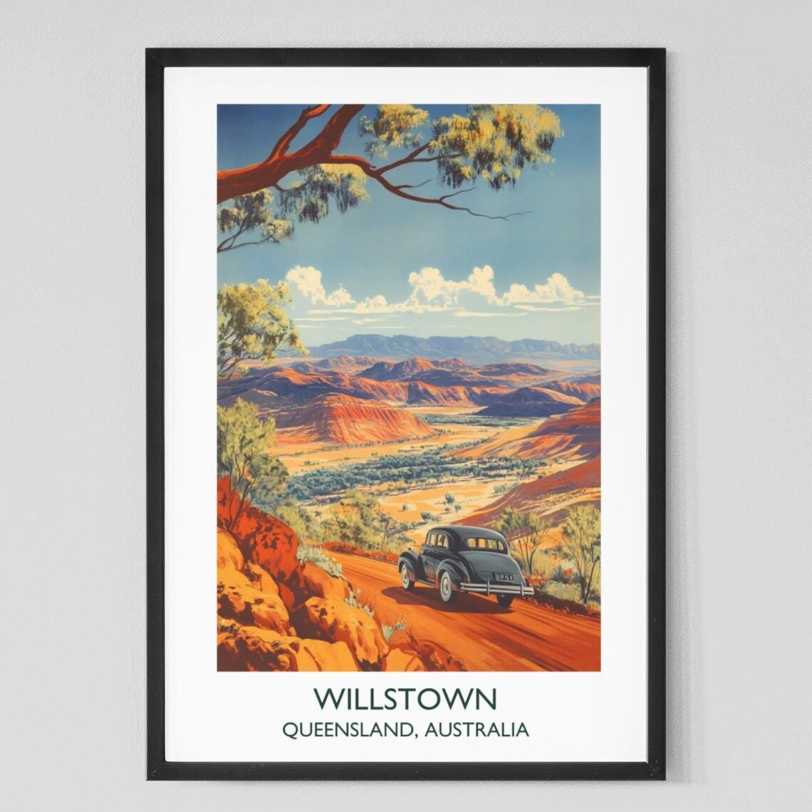Willstown Queensland Australia Outback Vintage Car Travel Poster