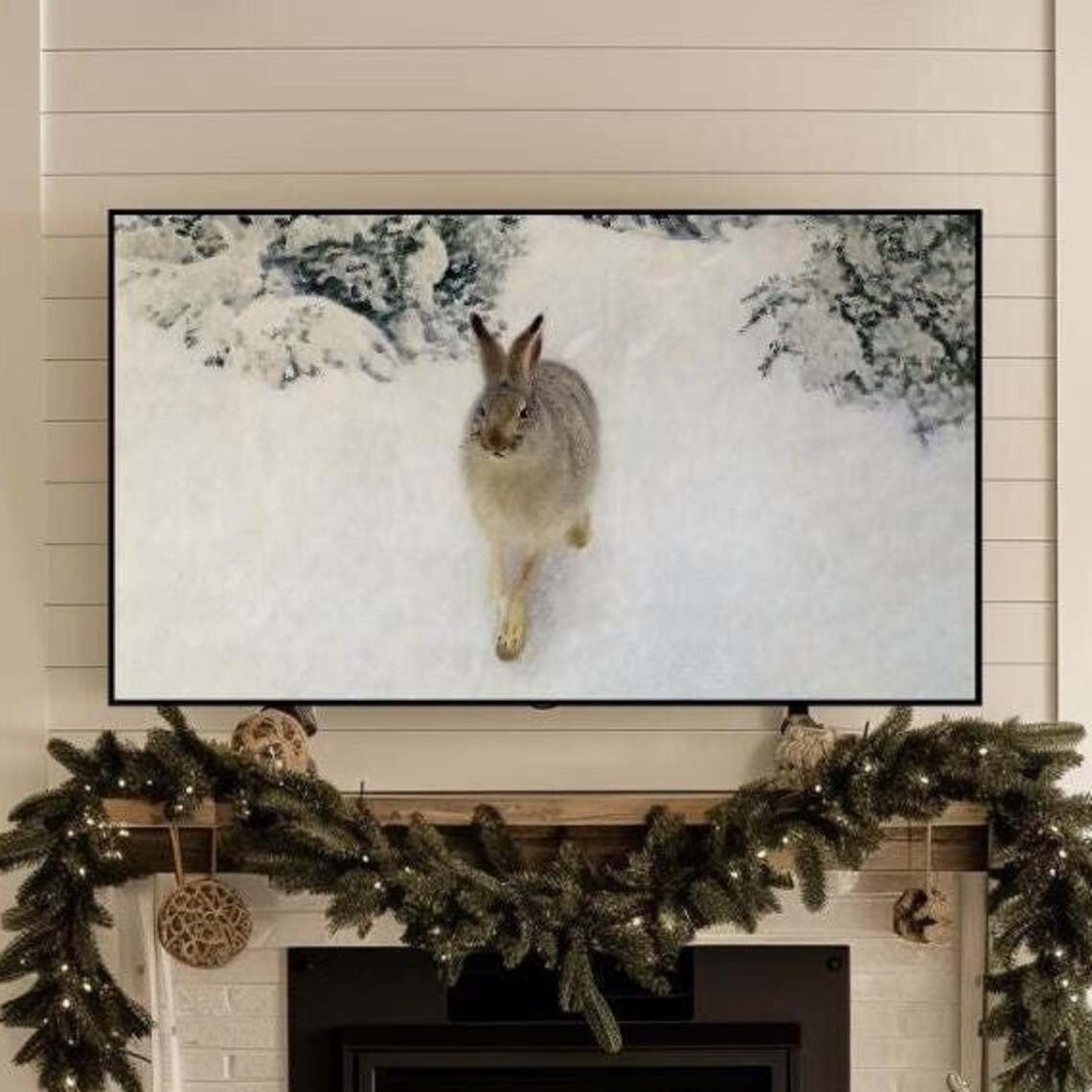 Curious Winter Hare in Snow Woodland Wildlife Winter TV Art Poster