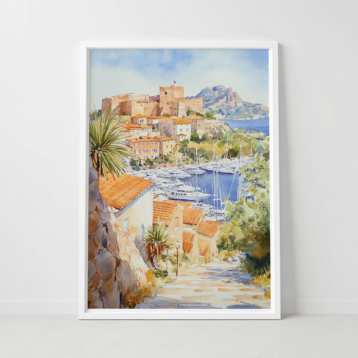 Calvi Corsica Watercolor Mediterranean Coastal Harbor Town Poster